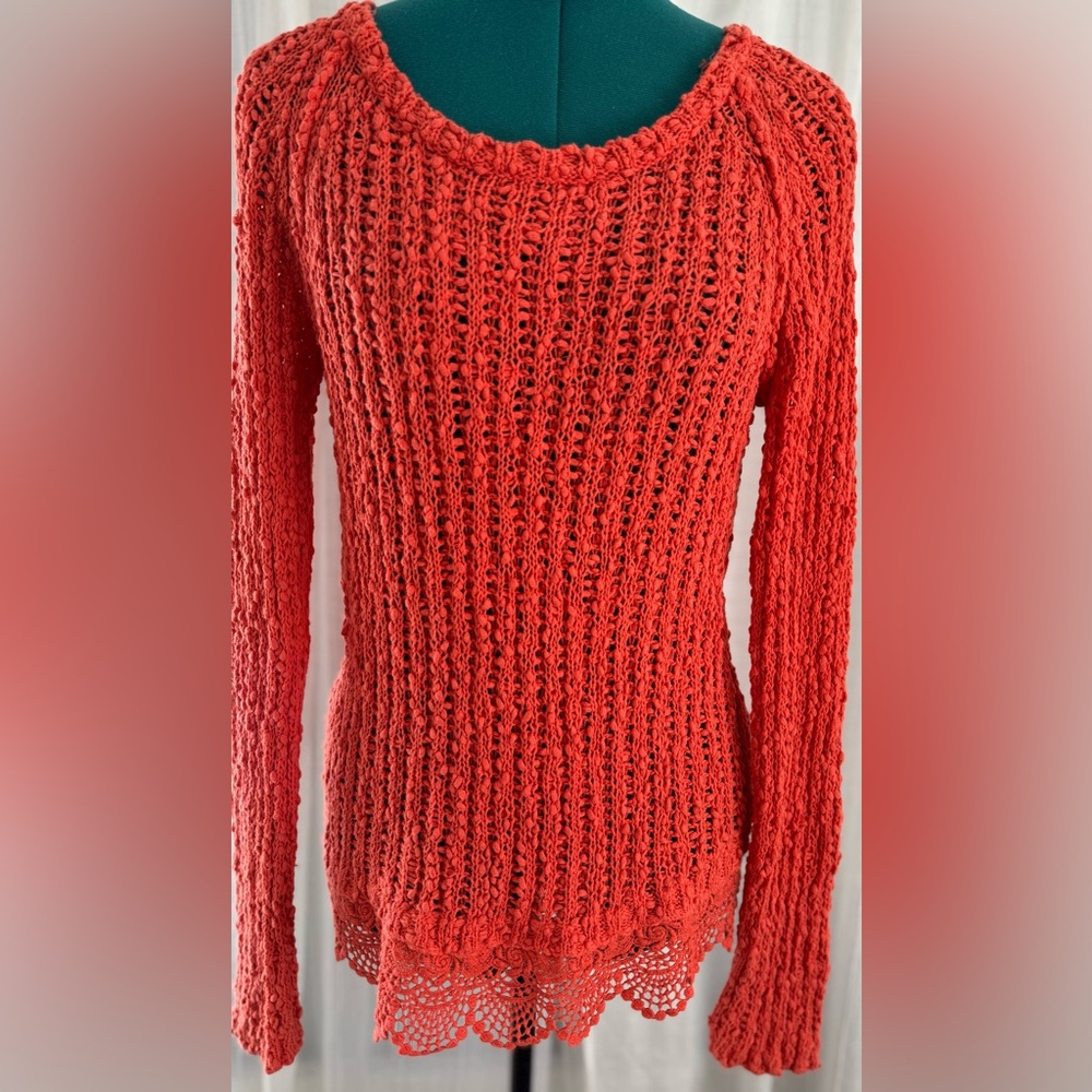 Anthropologie. Cotton Knit Sweater with Lace Hem.